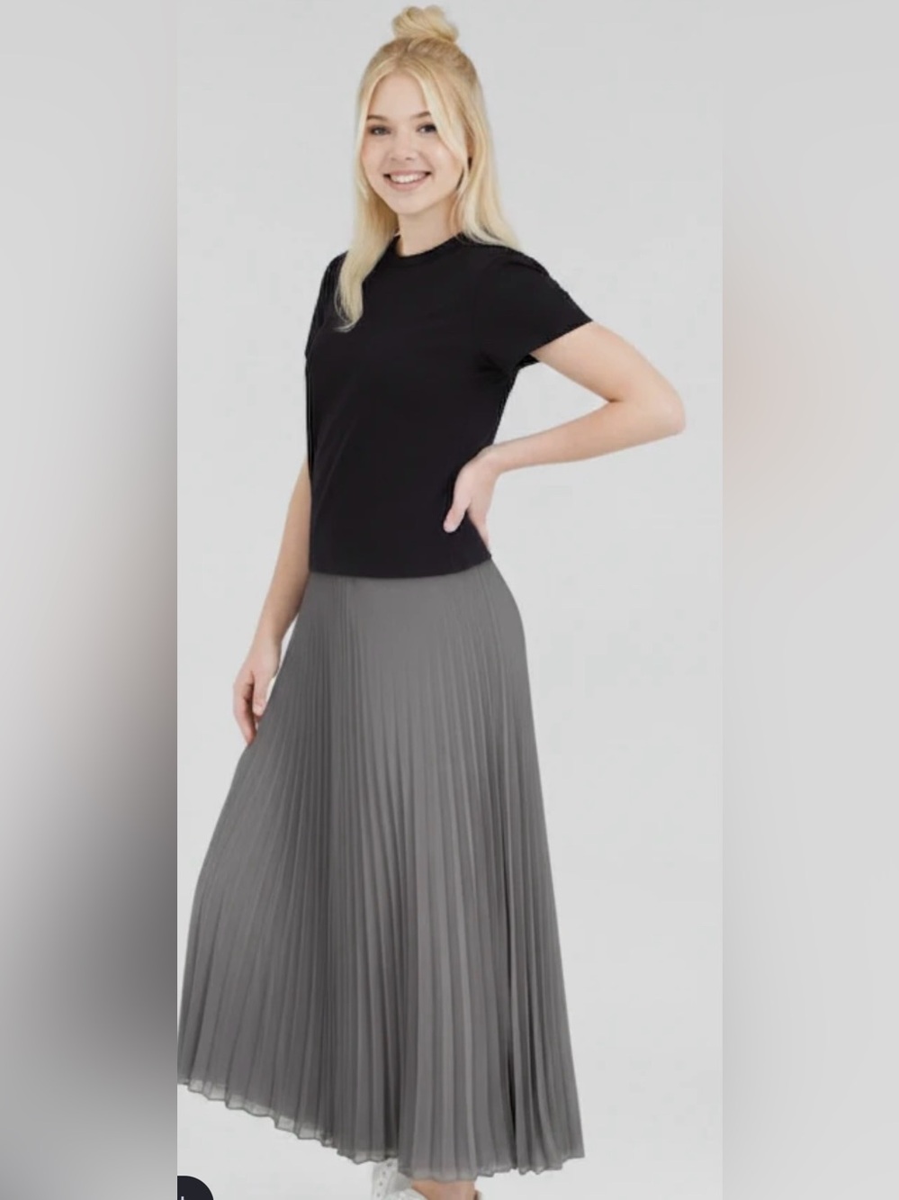 Garnet Hill Pleated Midi Skirt in Gray